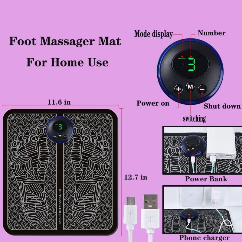 EMS Foot Massager Mat – USB Rechargeable Foot Massage Pad with Smart Display