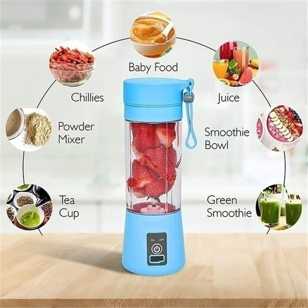 Rechargeable Mini Juicer Blender – 380ml Portable 6-Blade USB Blender