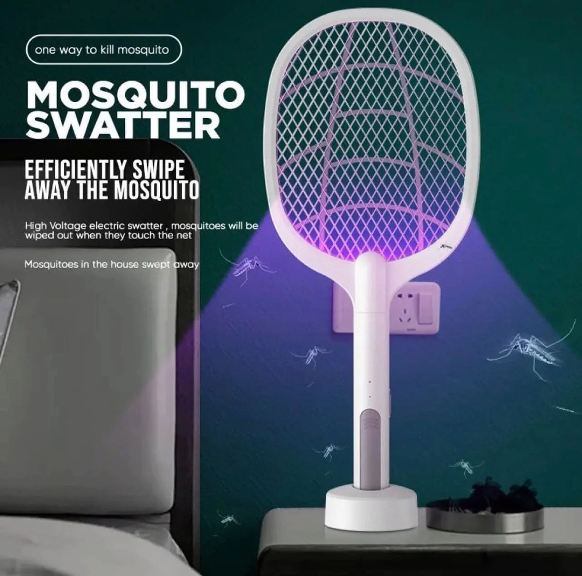 USB Rechargeable Mosquito Racket with Stand – Electric Insect Killer Bat