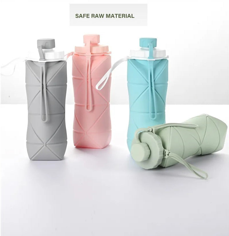 600ml Silicone Folding Water Bottle – Collapsible Travel Bottle with Strap