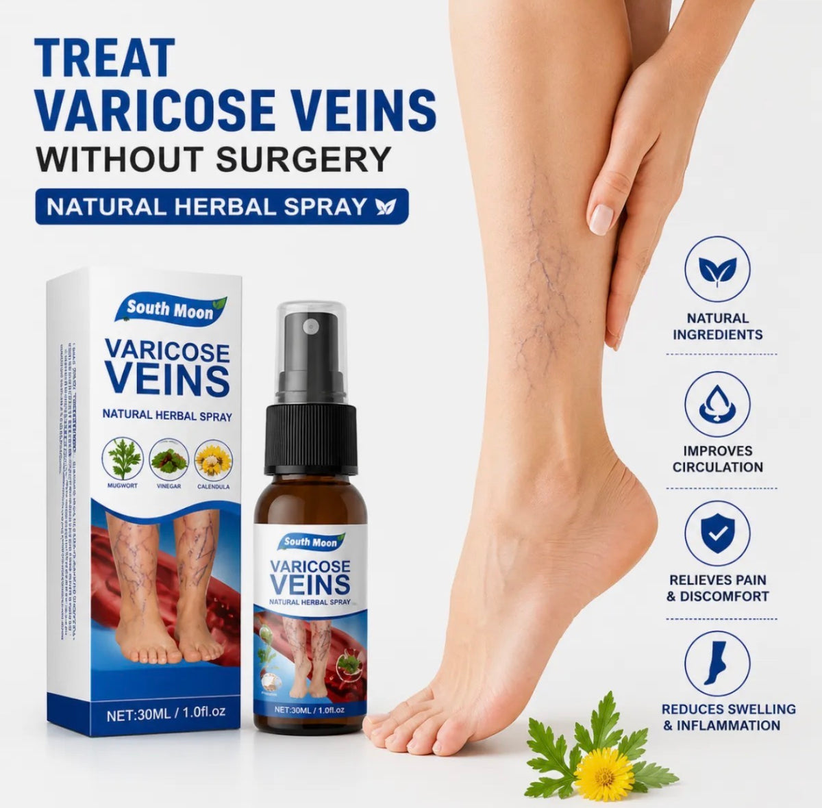 South Moon Vein Care Spray | Natural Herbal Leg Care Spray | 30ml