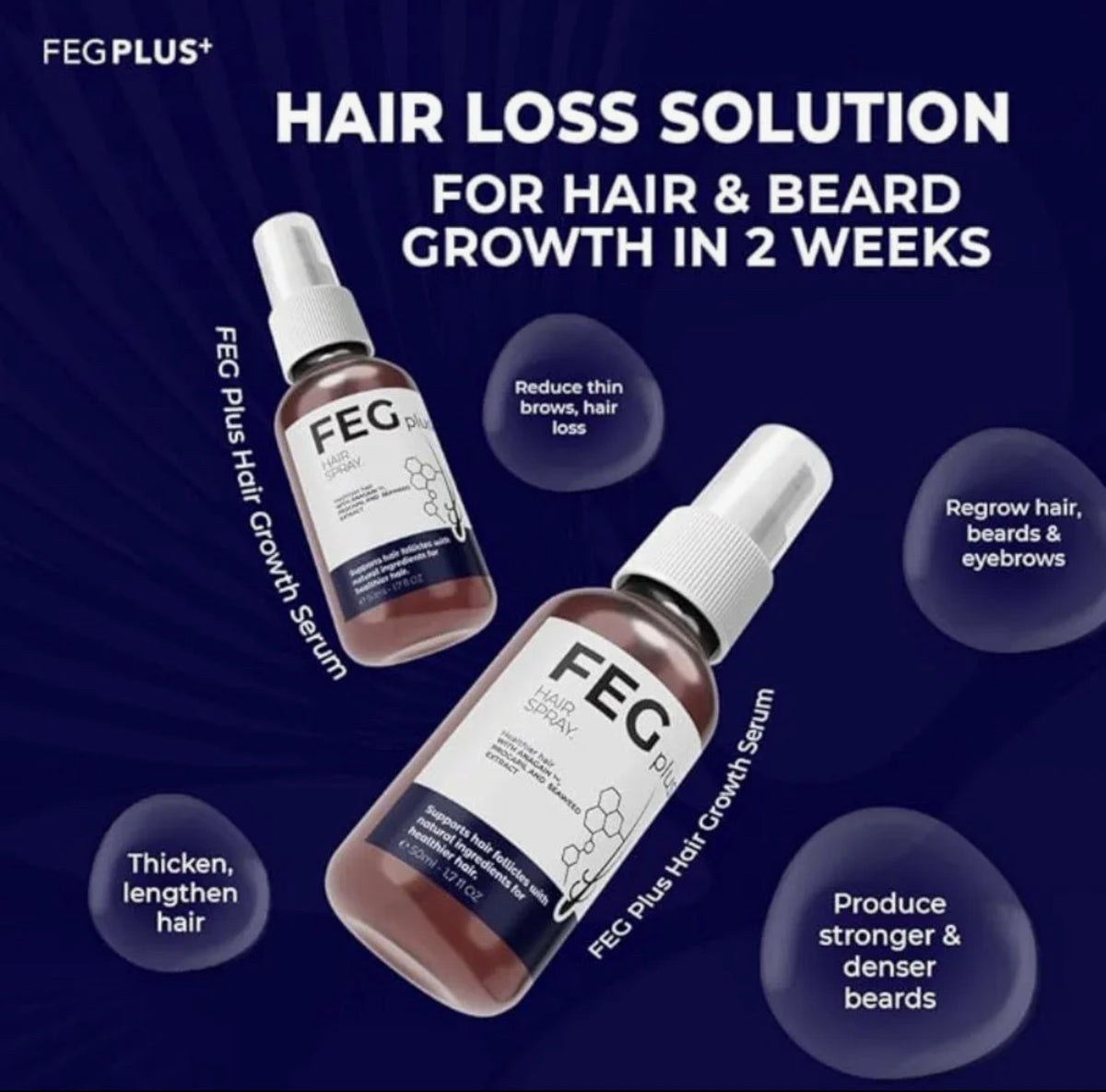 FEG PLUS Hair & Beard Growth Serum Spray | Seaweed Extract, Rosemary, Redensyl & Anagain | 50ml