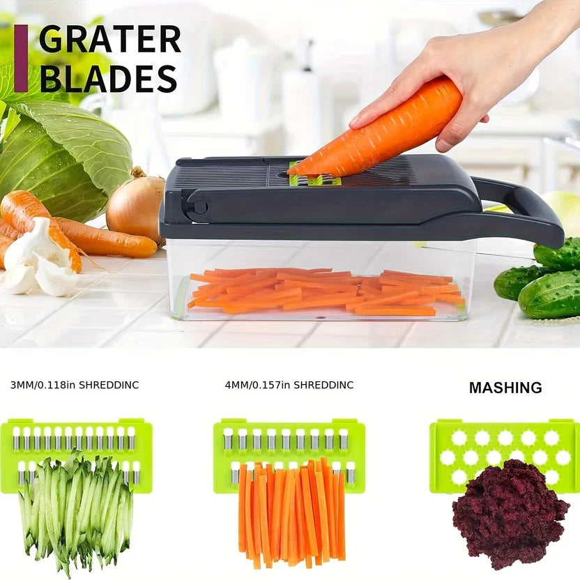 16-in-1 Vegetable Chopper – Multi-Functional Dicer, Slicer & Grater with Storage Container