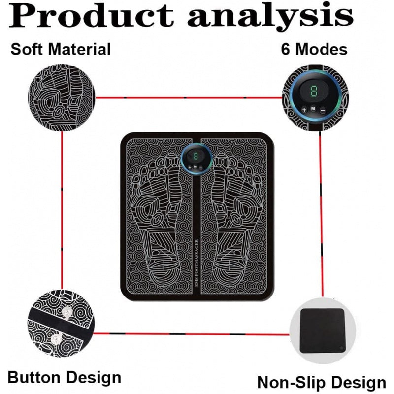 EMS Foot Massager Mat – USB Rechargeable Foot Massage Pad with Smart Display
