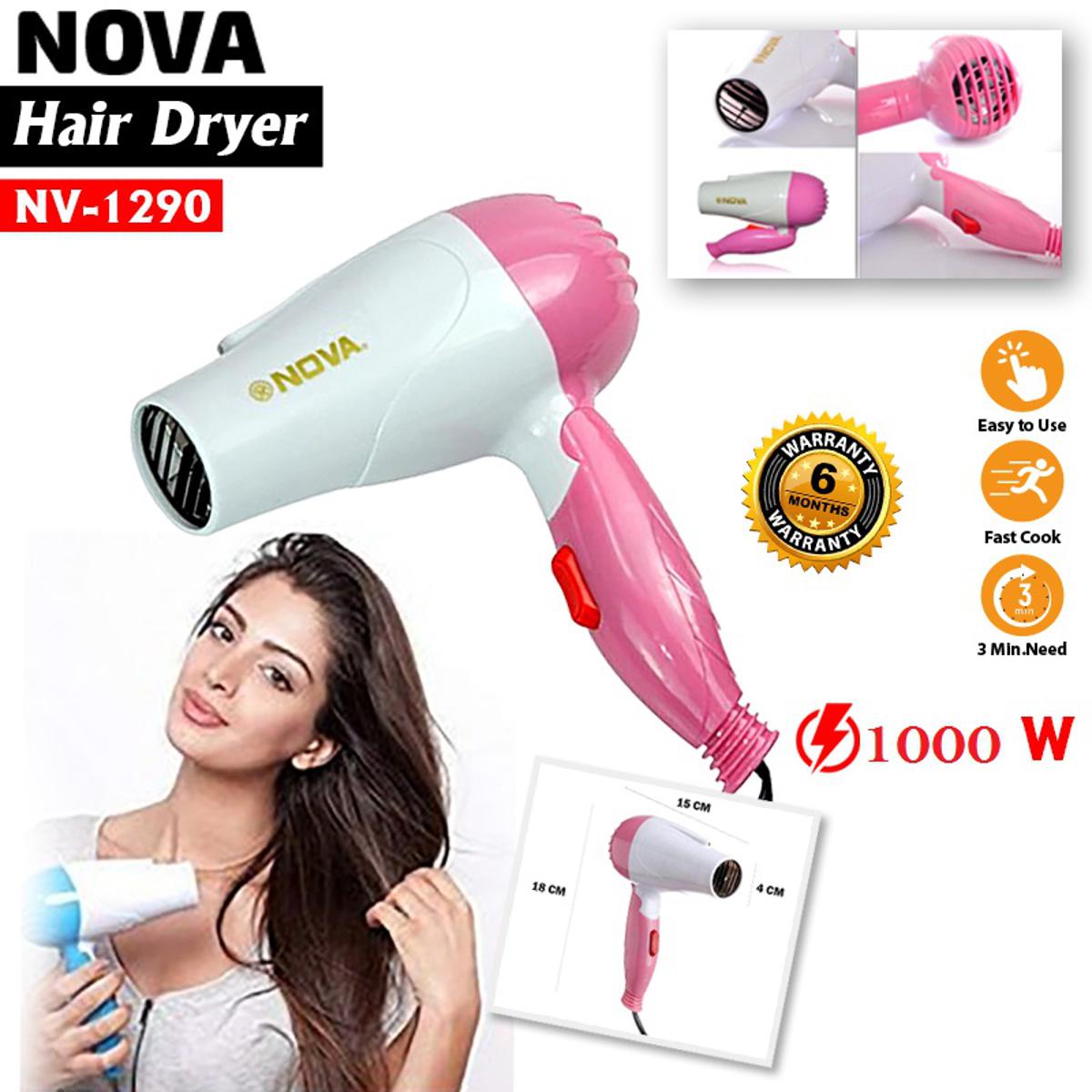 Nova Hair Dryer NV-1290 – Quick-Dry Foldable Compact Travel Hair Dryer