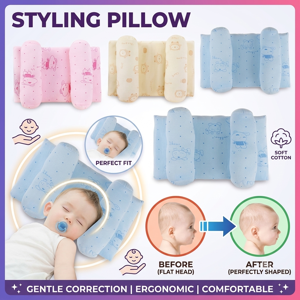 Soft Newborn Baby Head Shaping Pillow | Breathable Infant Support Cushion | Portable Baby Pillow
