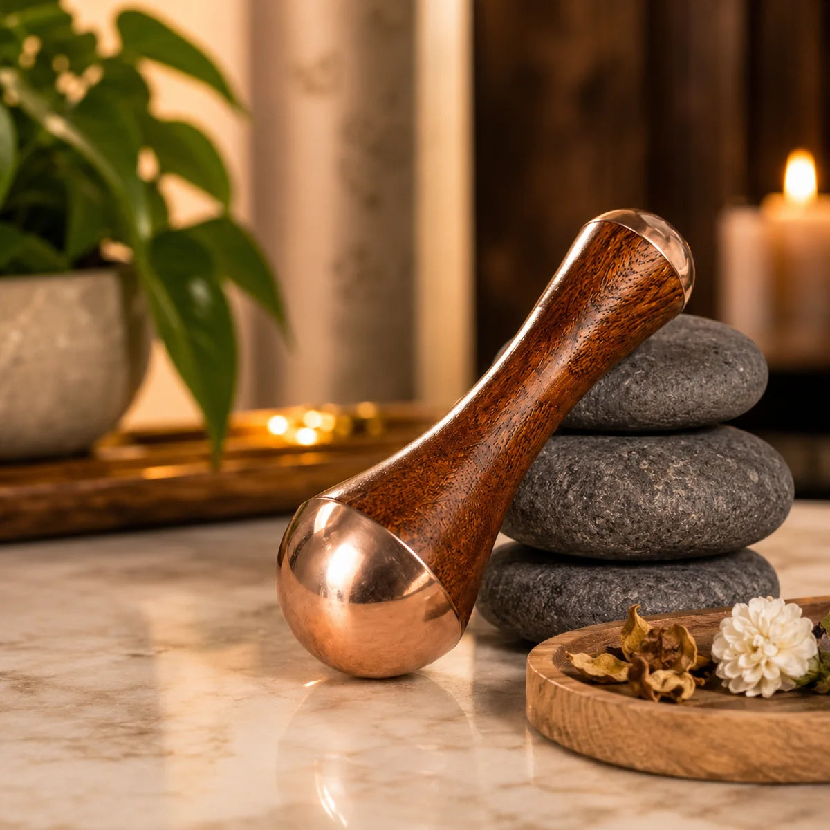 Kansa Wooden Massager – Handheld Face & Foot Massage Tool