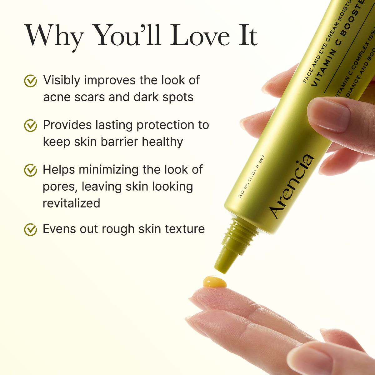 Arencia Vitamin C Booster Shot | 5% Vitamin C Complex & Glutathione Face & Eye Moisturizer – 30ml