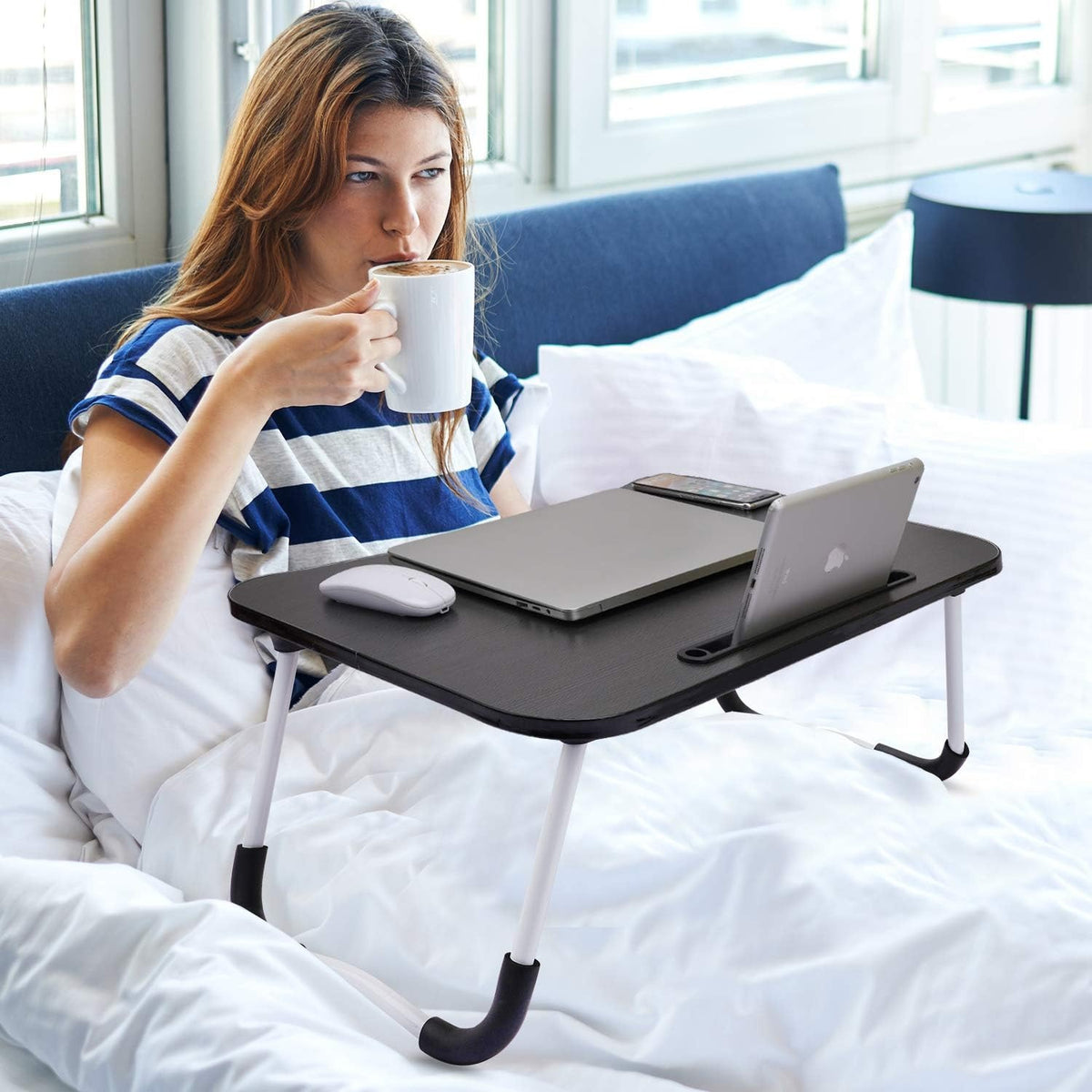 T1 Foldable Laptop Table | Portable Bed & Study Table with Tablet Groove & Cup Holder