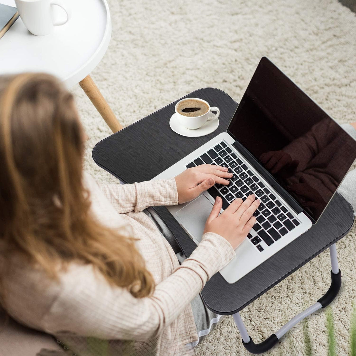 T1 Foldable Laptop Table | Portable Bed & Study Table with Tablet Groove & Cup Holder
