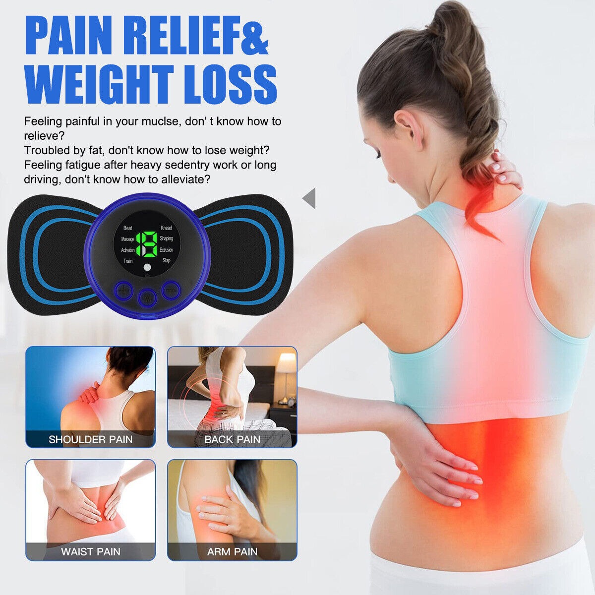 Rechargeable EMS Butterfly Massager – Portable Muscle Stimulator & Massage Pad